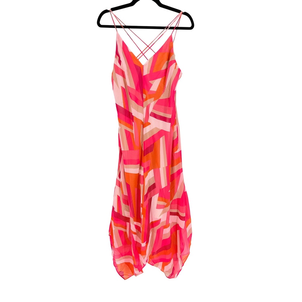 Calvin Klein New Slip Geometric Handkerchief Midi Dress 14 Wedding Resort